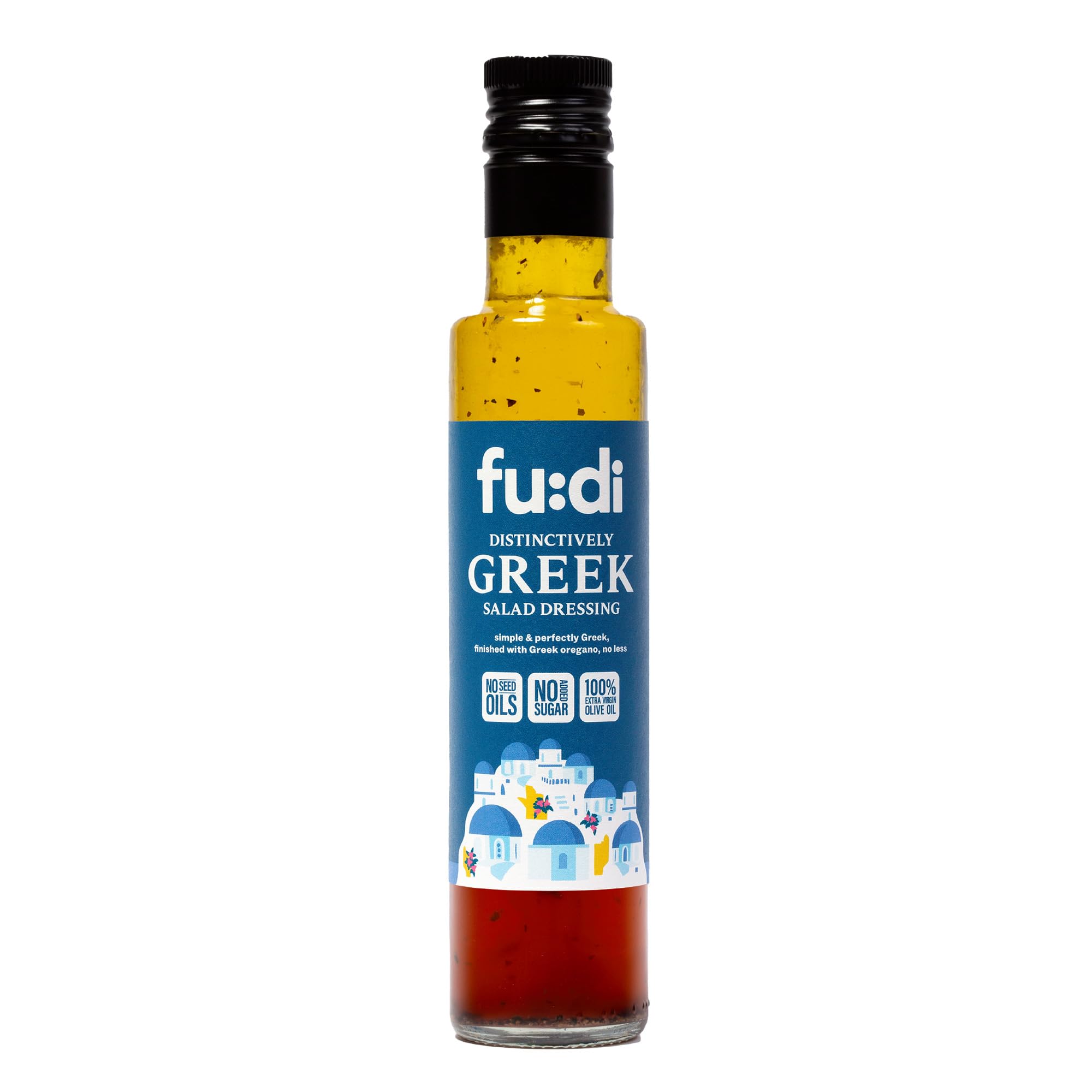 fu:di Greek Salad Dressing - No Added Sugar, No Seed Oils - Made with Extra Virgin Olive Oil & Greek Oregano - Rich & Tangy (250ml)