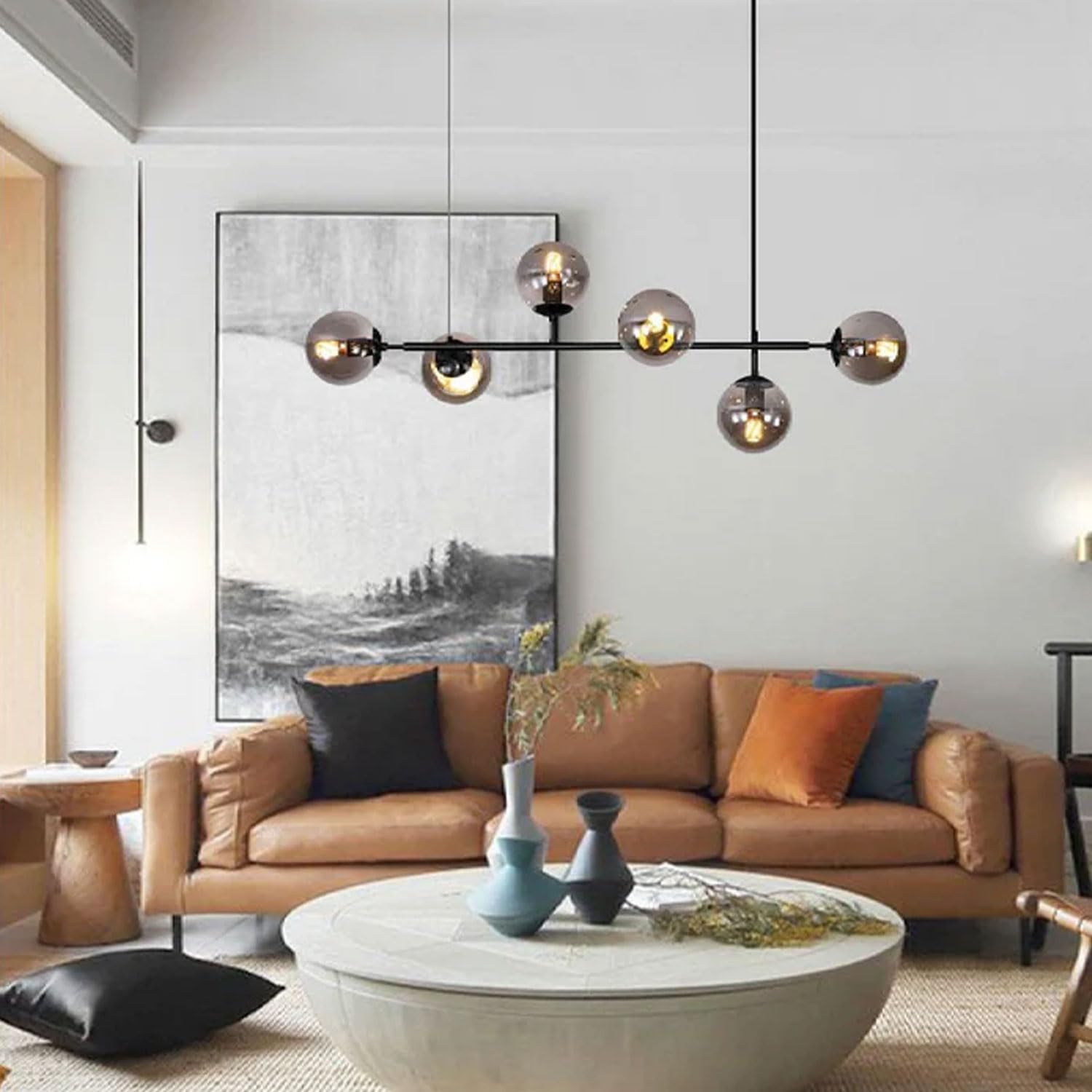 Lampadario moderno a 6 luci E27, lampada a sospensione industriale da soffitto per interni, con paralume in vetro a globo, apparecchio di illuminazione a sospensione regolabile per isola cu