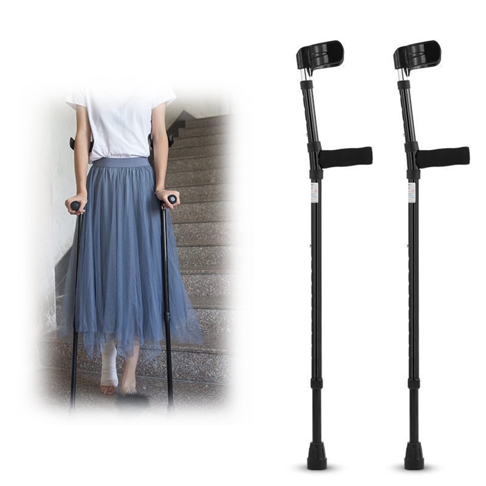 Muletas de antebrazo Bastones de antebrazo ergonómicos para adultos livianos y ajustables, muletas de aluminio para caminar, adecuadas para ancianos, andadores discapacitados (Color : Black, Size : 1