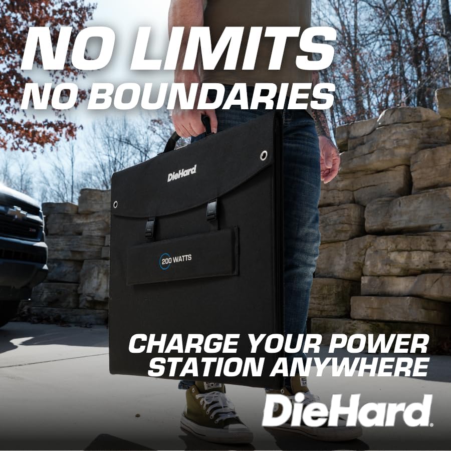 Miniatura 6 de DieHard Panel solar, 200 vatios, plegable, flexible, ligero, portátil. Diseñado para su uso con estaciones de energía portátiles DieHard