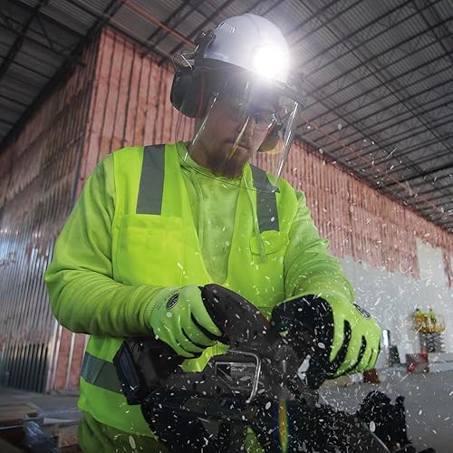 Miniatura 15 de Klein Tools 60528 Full-Brim Hard Hat Face Shield, Clear, Impact-Rated, Anti-Fog, Low-Profile Design, Flip-Up, Earmuff Compatible, One Size