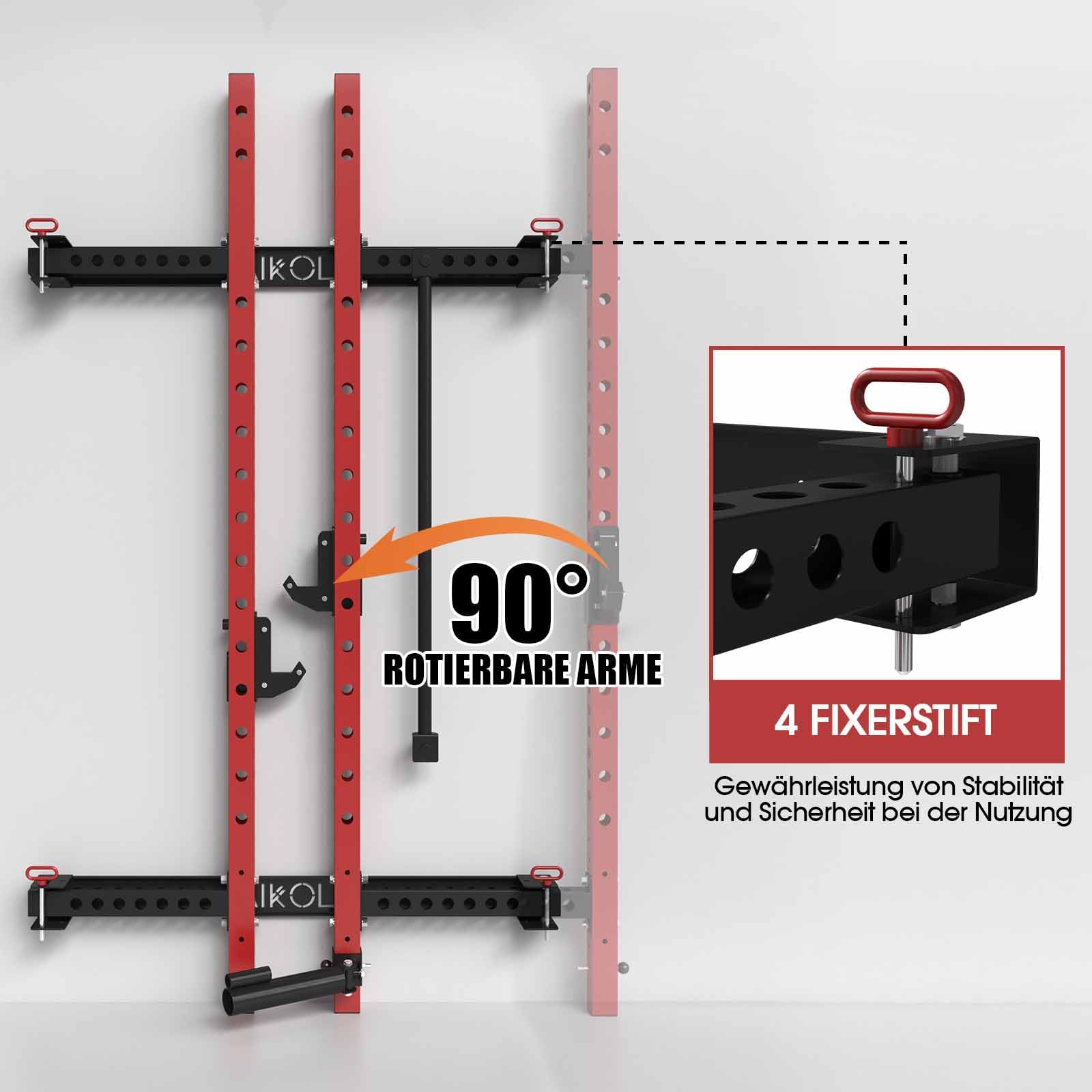 Wand Squat Rack Klappbar, Power Tower mit Landmine, Power Rack mit Klimzugststange Für Wand, Kraftstation für Zuhause，Half Rack 455kg Belastbar