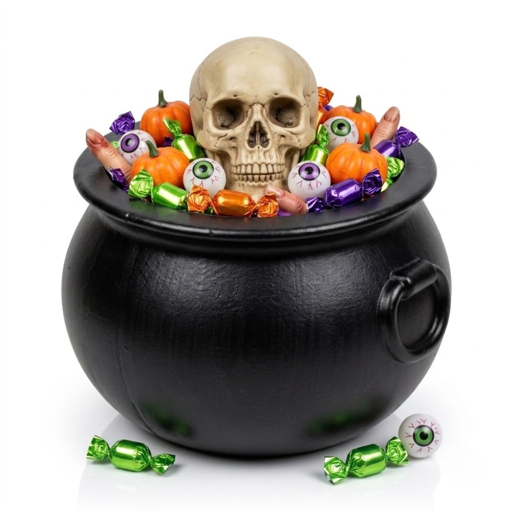 PMU Halloween Cauldron 10" Witch Plastic Cauldron bowl Black, For Halloween Décor