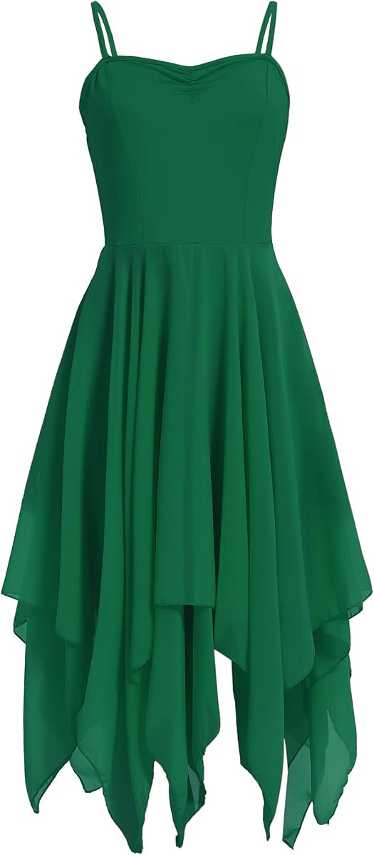Women's Praise Dance Overlays Dress Strap Contemporary Ballet Lyrical Dancewear Irregular Flowy Chiffon Dance Dress