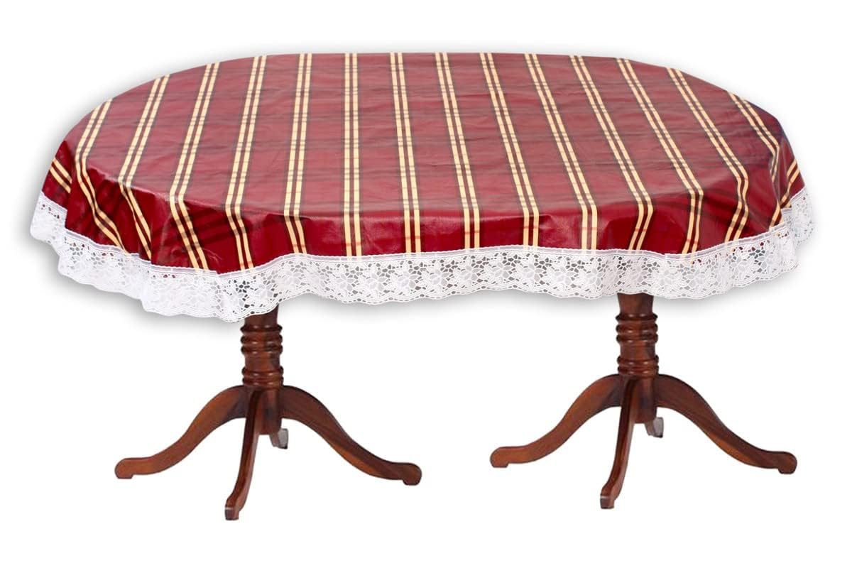 MANUFACTORY PVC Waterproof & Dining Table Cover for 6 Seater - 60x90 | Protector Dining Table Cover for Oval Shape 6 Seater Centre Table (Check Maroon)-image-9
