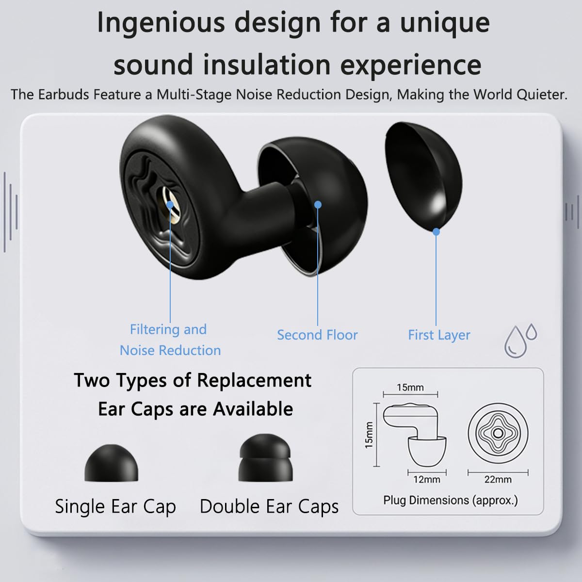 Tapones para los oídos para dormir con cancelación de ruido, tapones de silicona reutilizables de 50 dB para dormir de lado, protección auditiva para dormir, viajes, trabajo, con puntas de varios