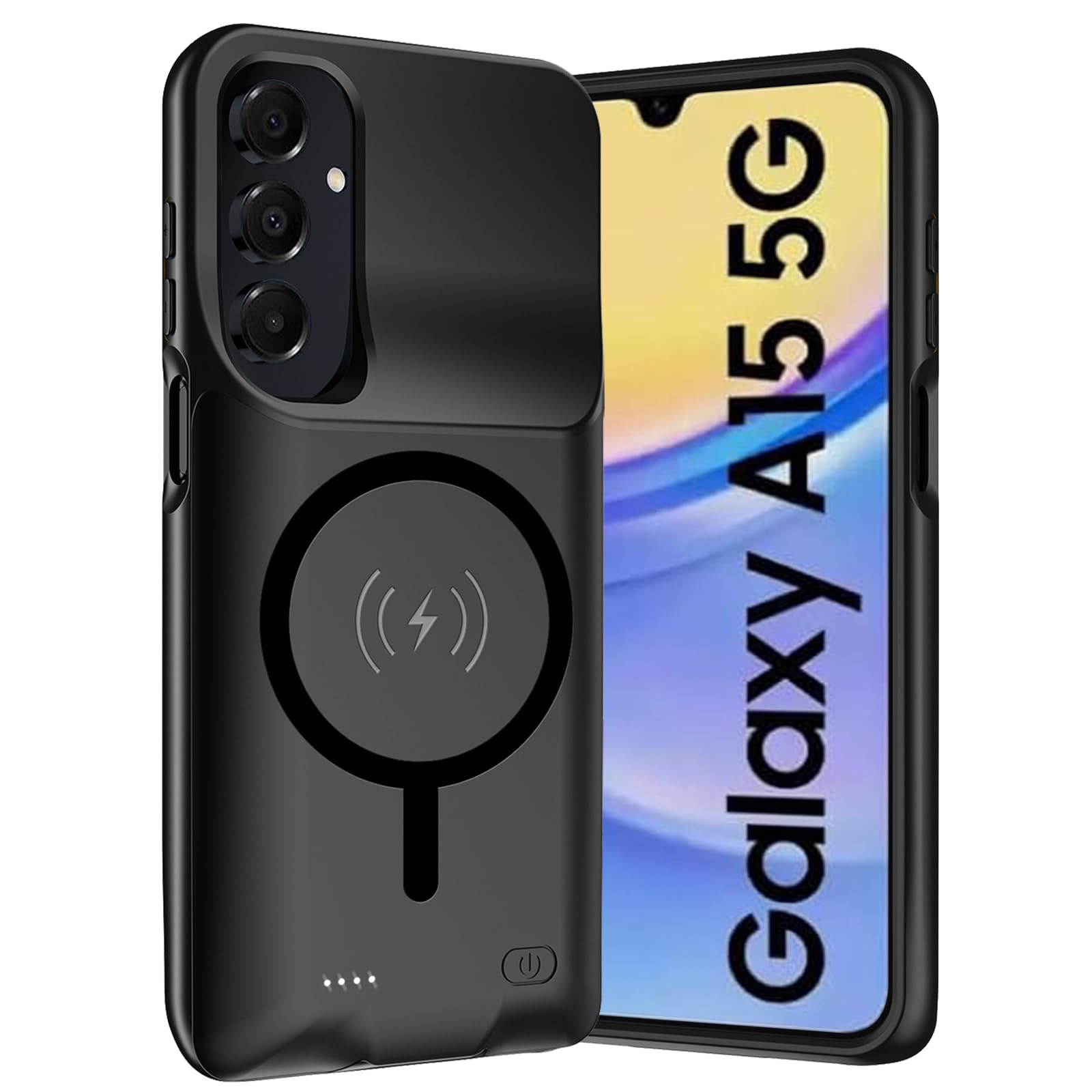 10.000 mAh Schutzhülle für Samsung Galaxy A15 (6,7 Zoll) Schutzhülle mit Akku, kabellos, intelligent, tragbar, Powercover, externer Akku, wiederaufladbares Ladegerät