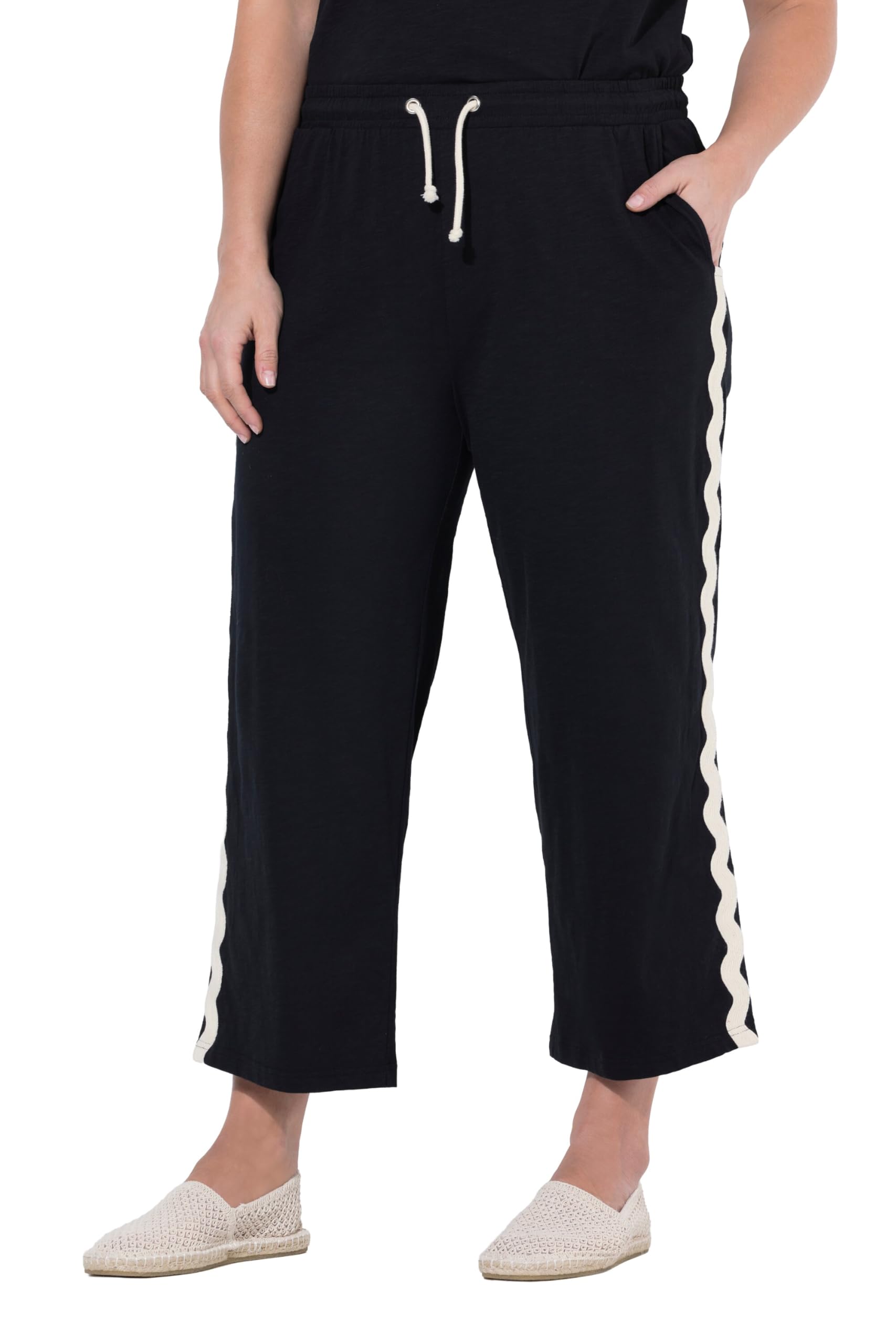 Ulla Popken Damen große Größen Übergrößen Plus Size Jersey-Culotte, Ziernähte, weites Bein, Elastikbund 847750