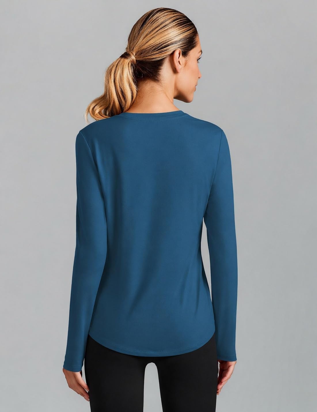 PINSPARK Workout Tops for Women UPF 50+ Long Sleeve Athletic Sun Shirt | Soft, Quick-dry, UV Protection, Side Curved Hem, Crewneck for Gym, Workout, Hiking, Running, Pilates, Yoga, Casual