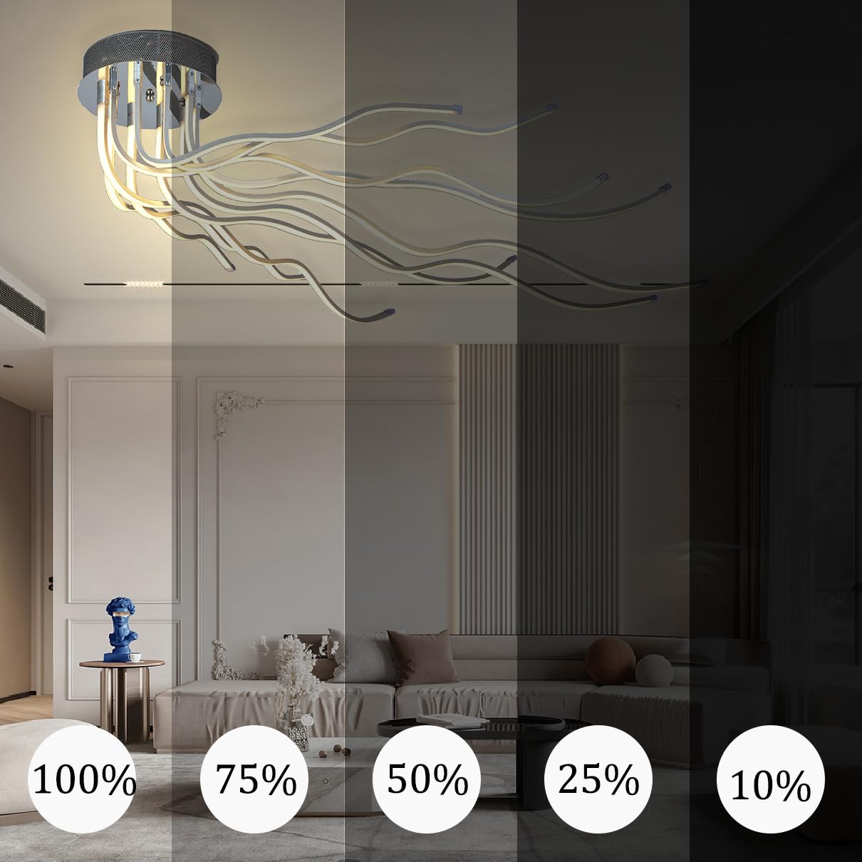 LED DeckenleuchteWohnzimmerlampe,10 Flammige Dimmbar Deckenlampe Wohnzimmer mit Fernbedienung, Die Form kann frei geändert werden, Deckenleuchte Wohnzimmer Modern Groß modisch und einfach Ø140cm