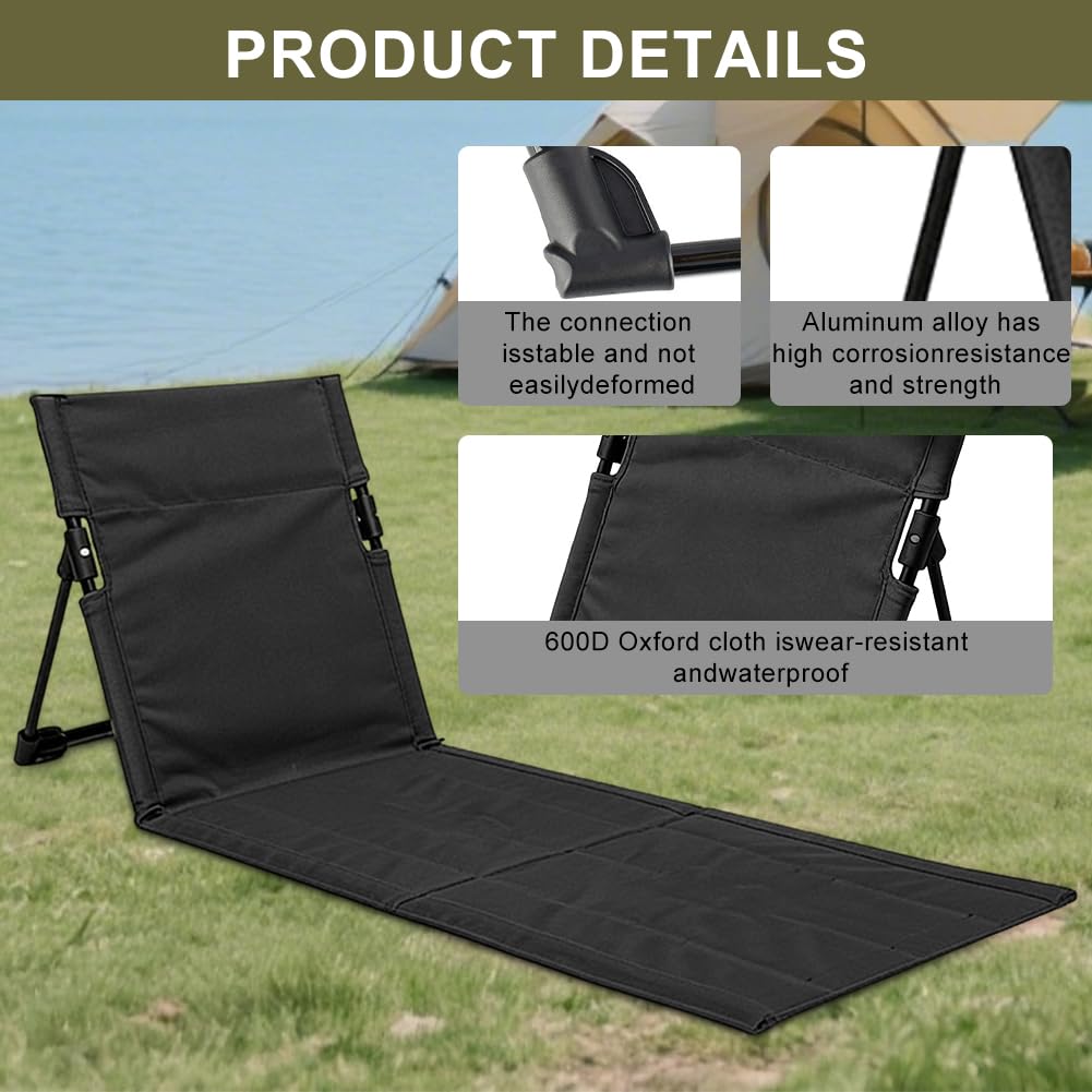 Tappetino da spiaggia con schienale, pieghevole da 1 cm, imbottito, con custodia, ideale per spiaggia, giardino, campeggio, picnic, 108 x 40 x 41 cm