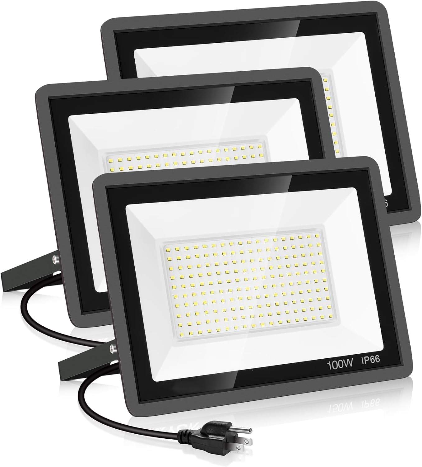 3 Pack 100W Led Flood Lights Outdoor,Super Bright 11600LM Security Lights with Plug,Exterior IP66 Waterproof 5000K Daylight White FloodLight for Basketball Court, Yard, Garden, Playground