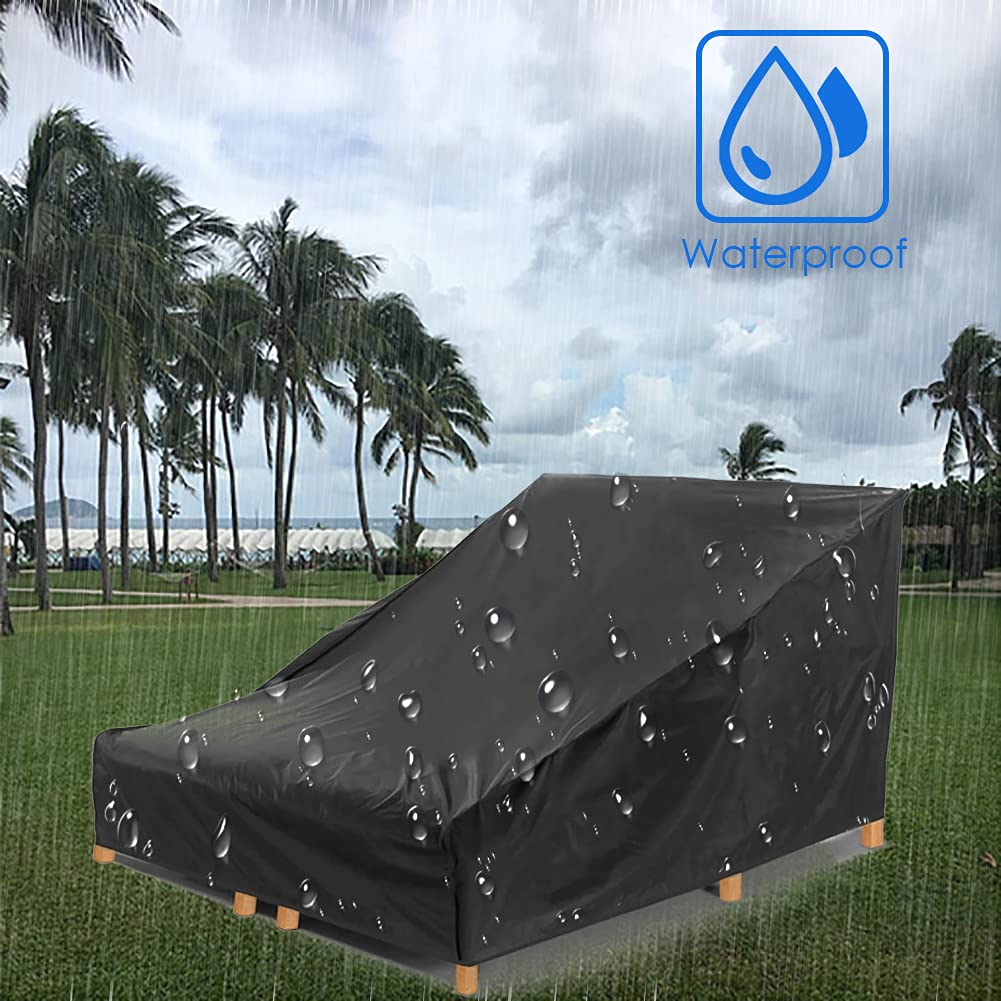 COOSOO Double Chaise Lounge Cover Waterproof Double Wide Patio Chair Cover with Windproof Elastic Hem UV Resistant All Weather Protection for Outdoor Garden Beach