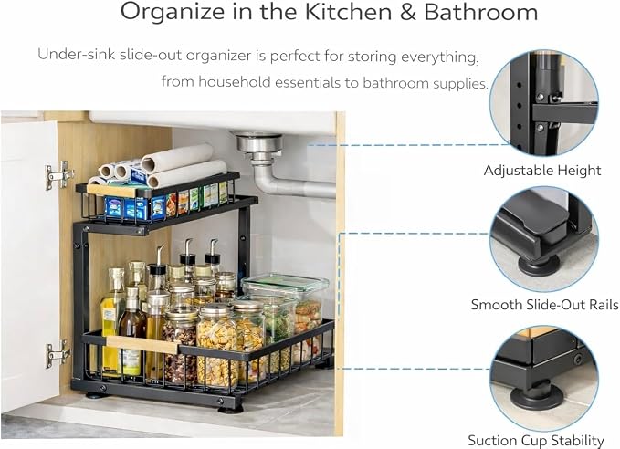 Organizador bajo lavabo de 2 niveles con deslizamiento ajustable miniatura 5
