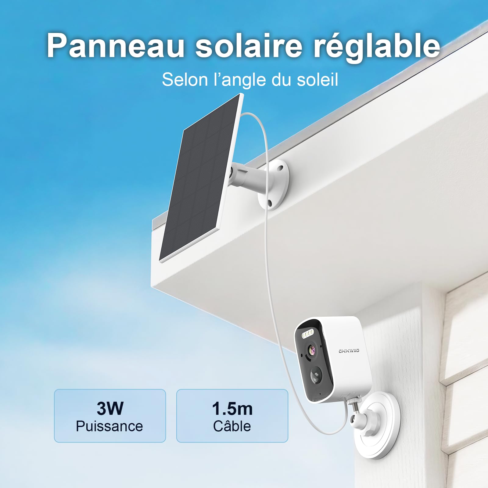 Camera Exterieur sans Fil Solaire 2.5K 5MP, Camera WiFi Batterie 2.4Ghz | IP65, Vision Nocturne Couleur, Détection Mouvement, Audio Bidirectionnel, Batterie 5000mAh + Panneau Solaire
