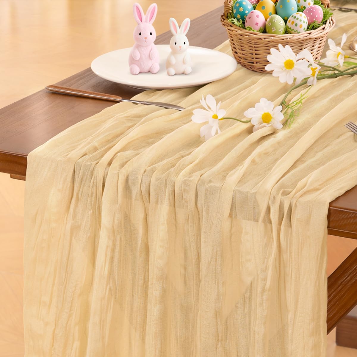 Socomi Beige Cheesecloth Table Runner Easter Spring Boho Rustic Gauze 120 inch 10FT Cheese Cloth Runner for Wedding Party Baby Shower Birthday Home Decor Holiday Decorations — view 26