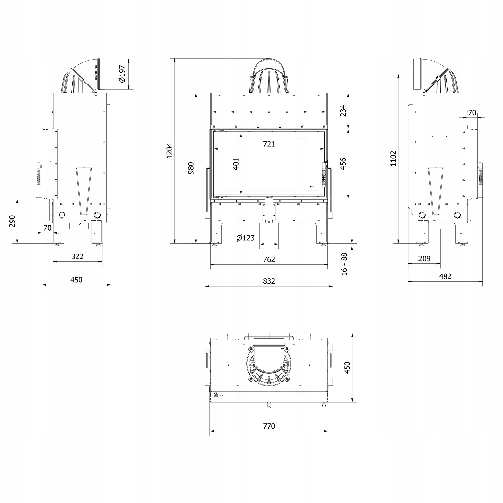 Kaminofen Holzkamin Stahl Floki Schwarz 10kW ∅200 BImSchV 2 Wirkungsgrad 83% Kamineinsätze Holz Leistungsbereich 4-13kW Traditioneller Kamineinsatz Komplettset mit Zubehör