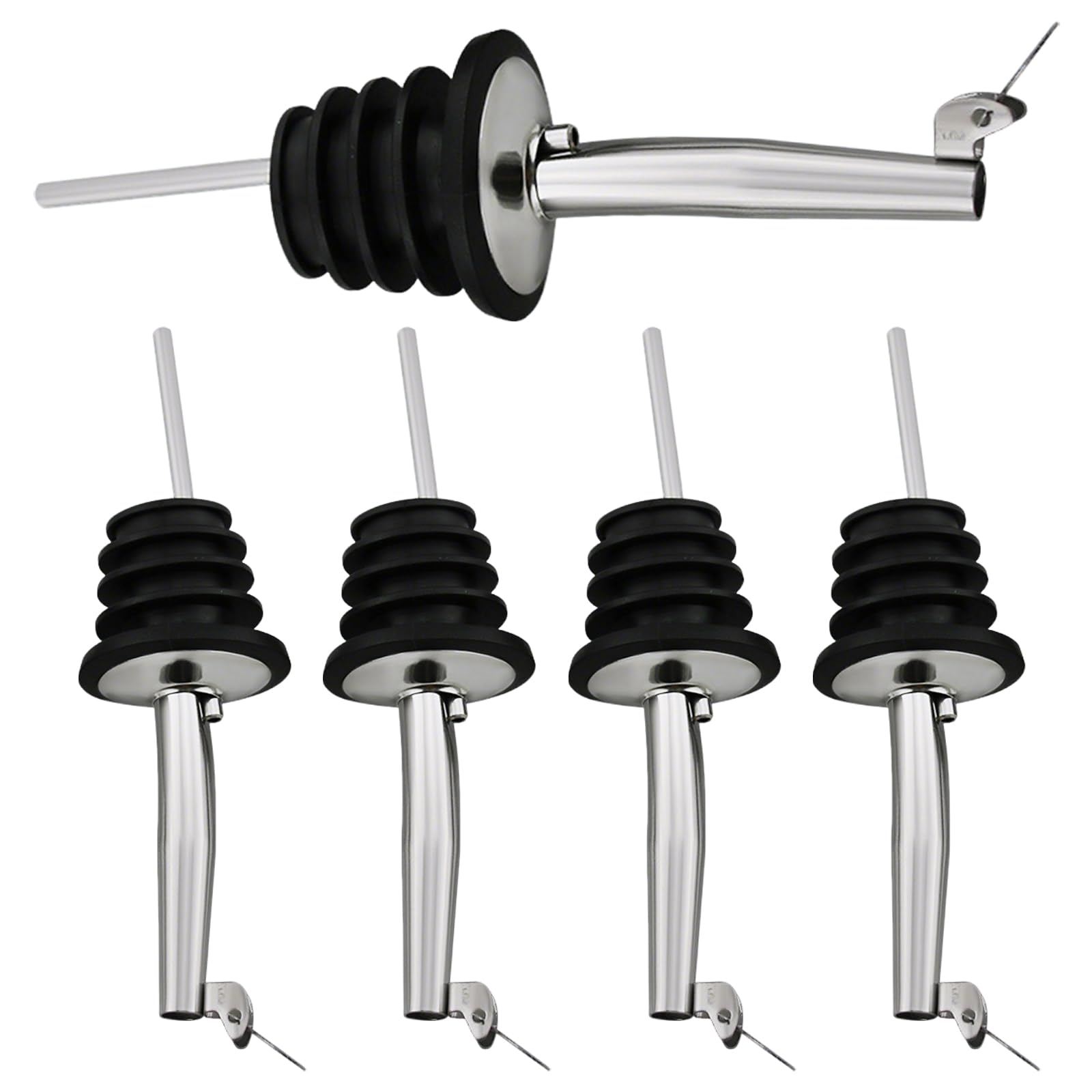 5 Pack Bottle Pourers,Stainless Steel Speed Oil Drizzler with Hinged Flip Top Cap,Liquor Spirits Pourer Soy Sauce Dispenser for Wine Olive Oil Coffee Syrup Vinegar Bottles