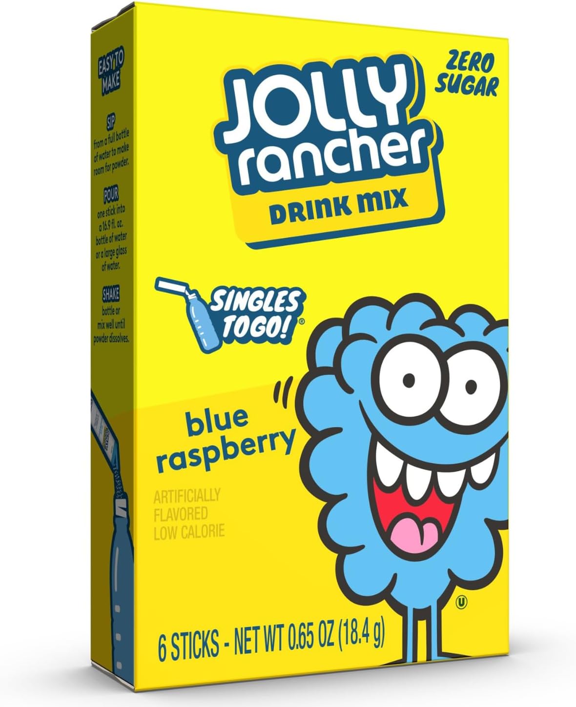 Jolly Ranchers Blue Raspberry Flavored Powder Drink Mix Zero Sugar & Delicious beverages Drink Powder "6 sticks" 0.65oz 18.4g (Imported USA)