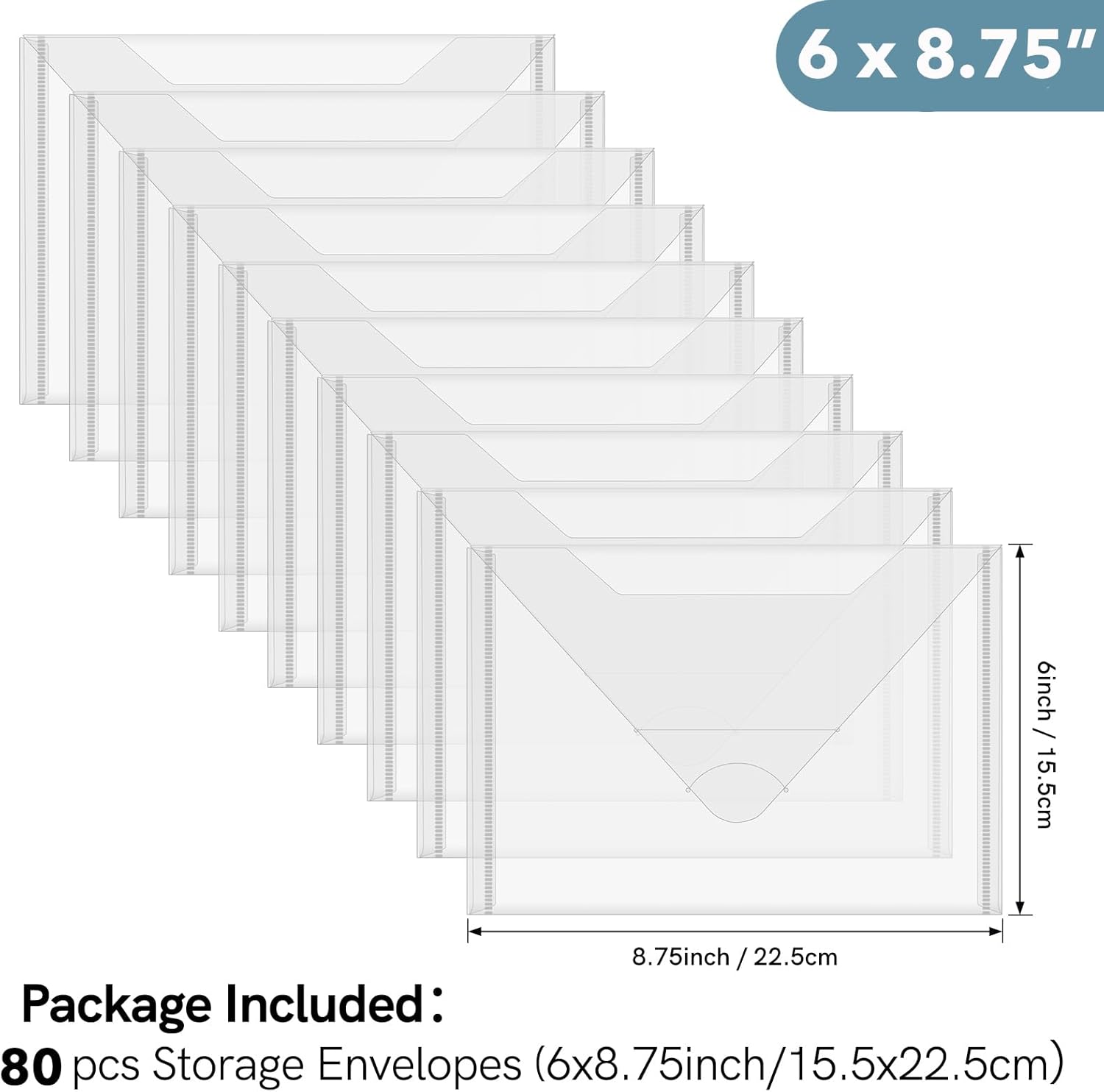 Briartw 80 Pack Storage Bag,Resealable Plastic Envelopes Pockets for Cutting Dies Stencil Crafts Organizer Holder,6x8.75"Clear Storage Envelopes for Clear Stamp,Die Cuts,Scrapbook Paper