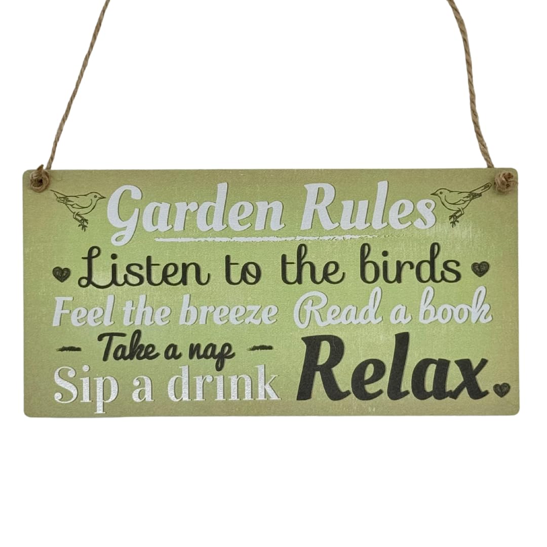 Second Ave Garden Rules Relax Wooden Hanging Rectangle Home Garden Sign Plaque