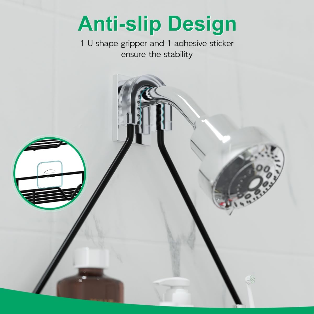 TreeLen Shower Organizer Hanging Shower Caddy over Shower Head Black Bathroom Hanger for Shampoo Razor Soap image 2