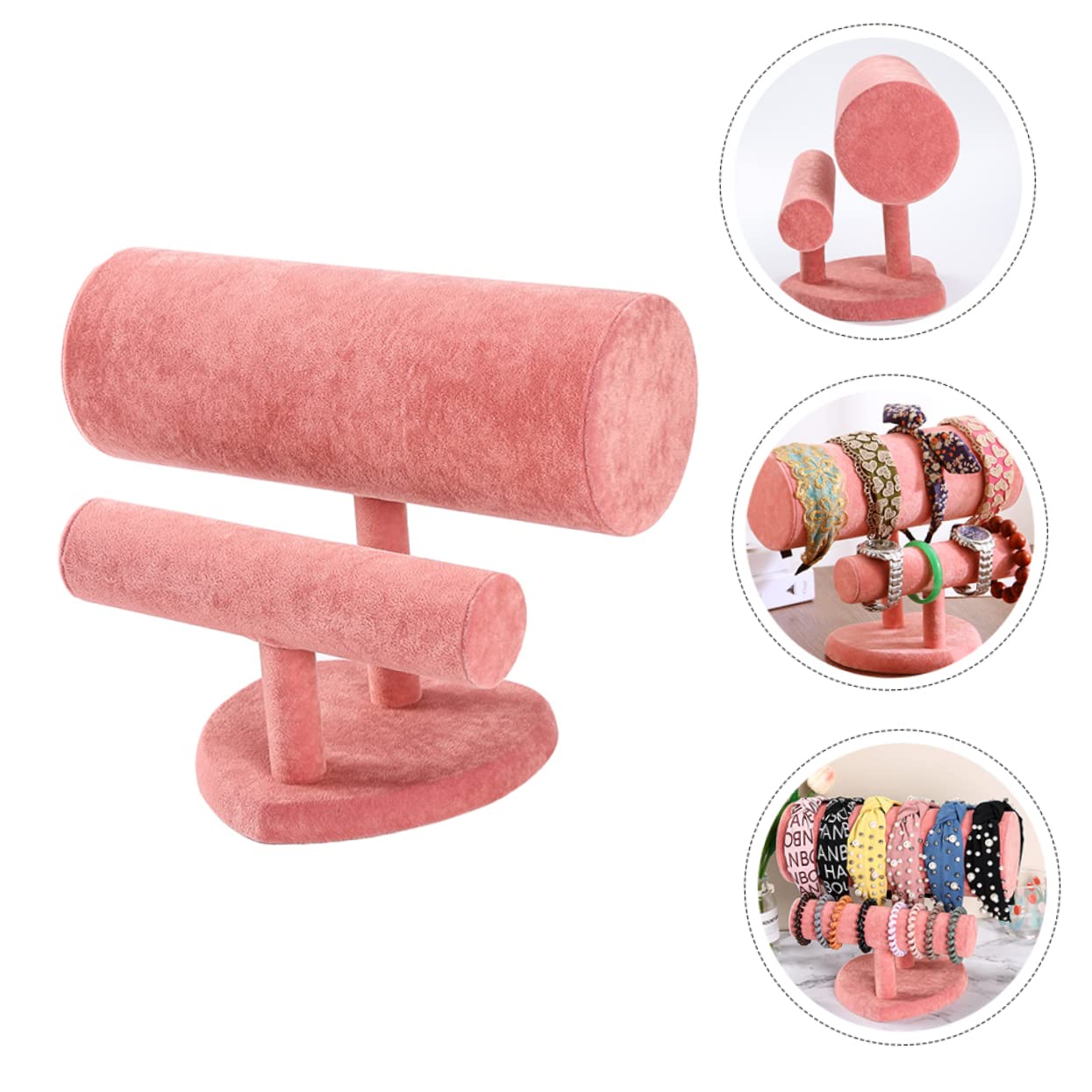 COLLBATH Présentoir à Bracelets et Montres en Pvc et Feutre Rose à Double Couche pour Rangement Pratique et Protection la Perte, pour Présentation à Domicile