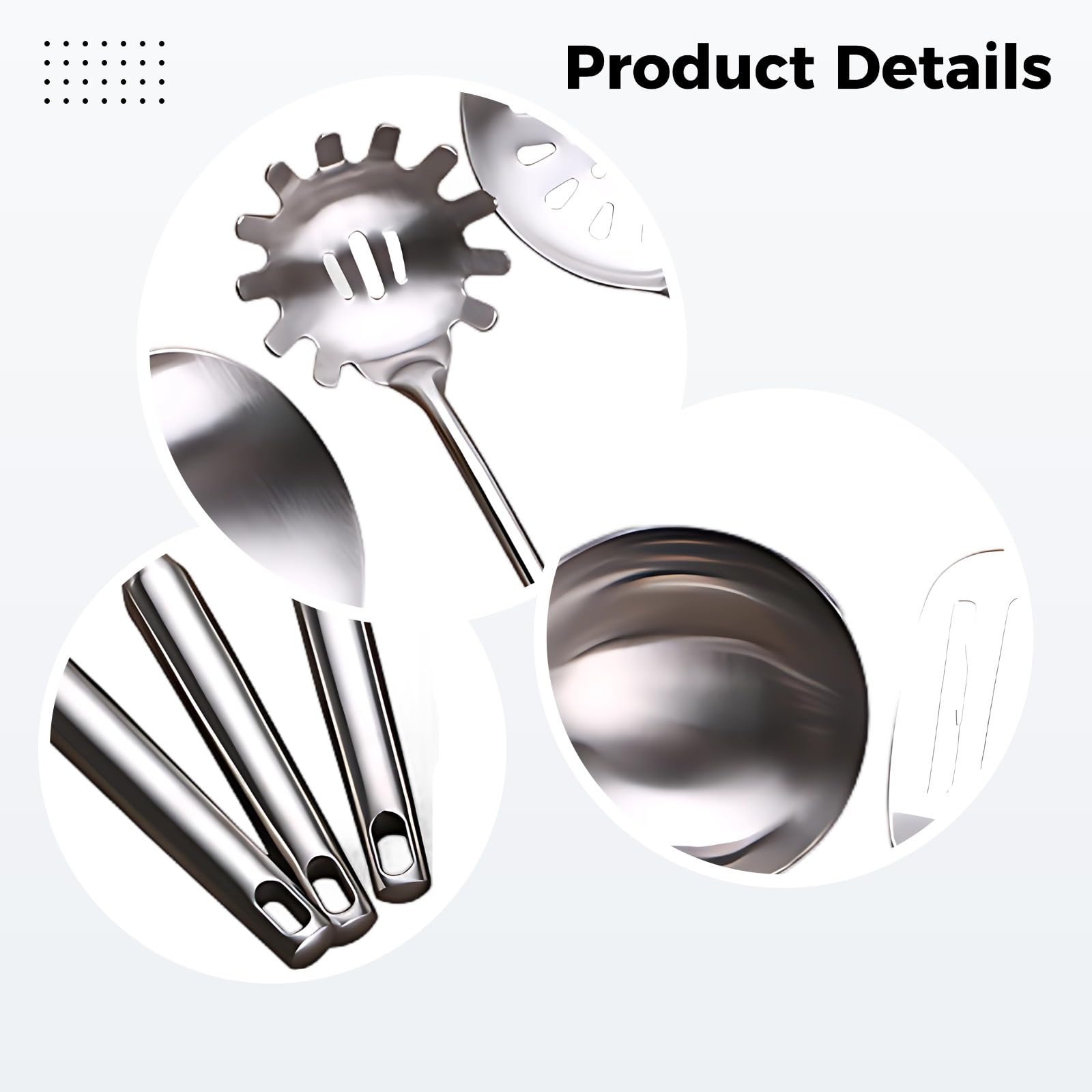 Edelstahl-Kochutensilien-Set, 6-teilig, Wok-Spatel, Schlitzspatel, Schöpflöffel, Reisschaufel, Nudelheber, Silber, einteiliges Design
