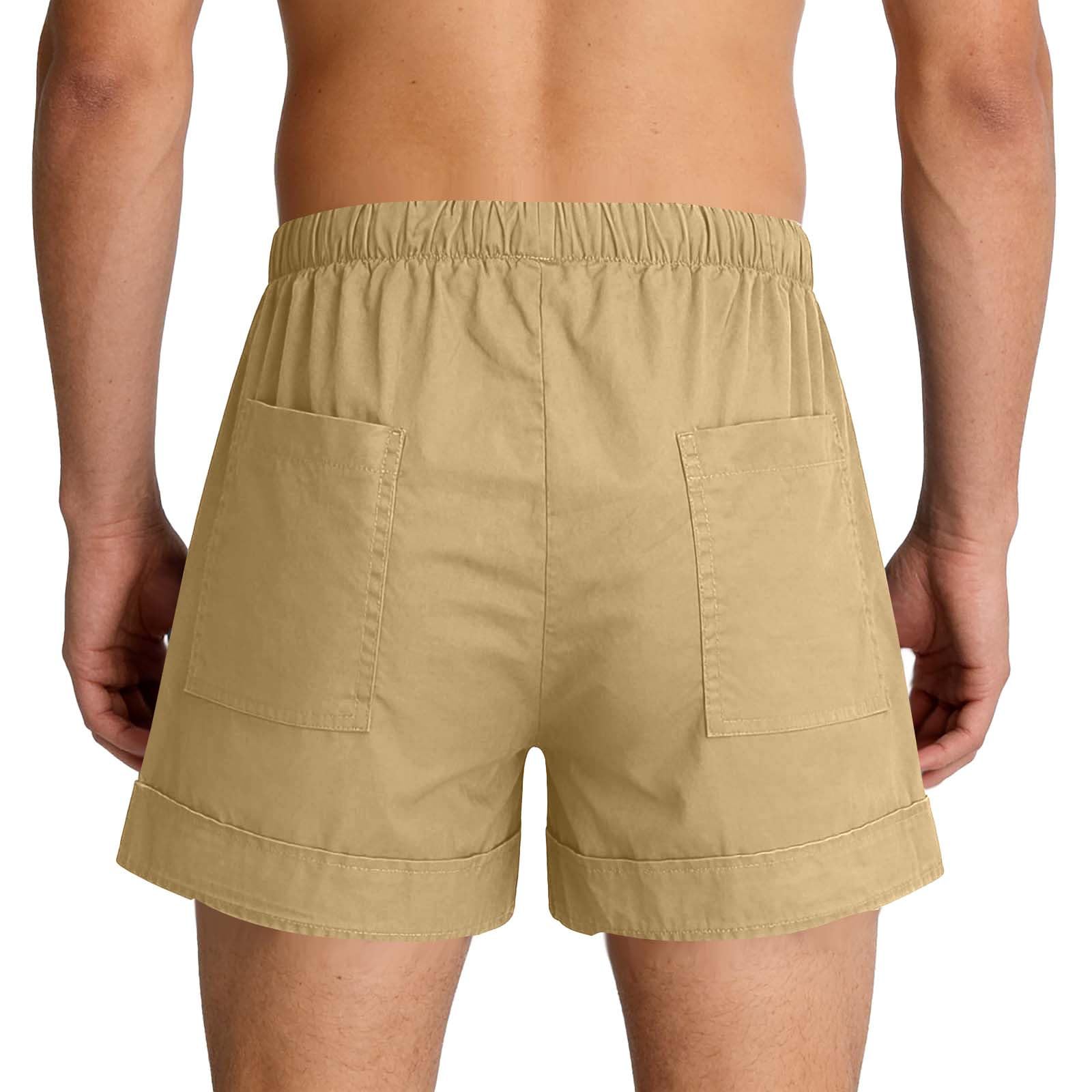 Pantalones cortos casuales de algodón transpirable para hombre, con cintura elástica, ajuste regular, para descansar, playa, con cordón, ligeros, holgados, suaves, cómodos, pantalones de verano de