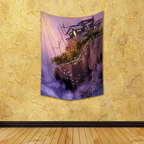 Image of ArtzFolio Fantasy Scenery With Floating Islands Velvet Fabric Painting Tapestry | Wall Art Hanging 24 x 33.9 inch (61 x 86 cms)