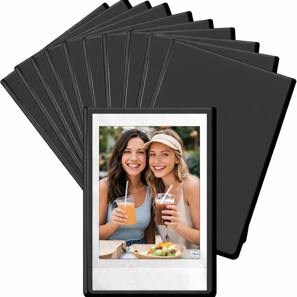 10 sztuk mini magnetycznych ramek na zdjęcia, 9,3 x 6,4 cm, magnetyczne ramki na zdjęcia, do lodówki, wielokrotnego użytku, magnesy do Polaroid Instax Mini 11/9/8, pocztówki (czarne)