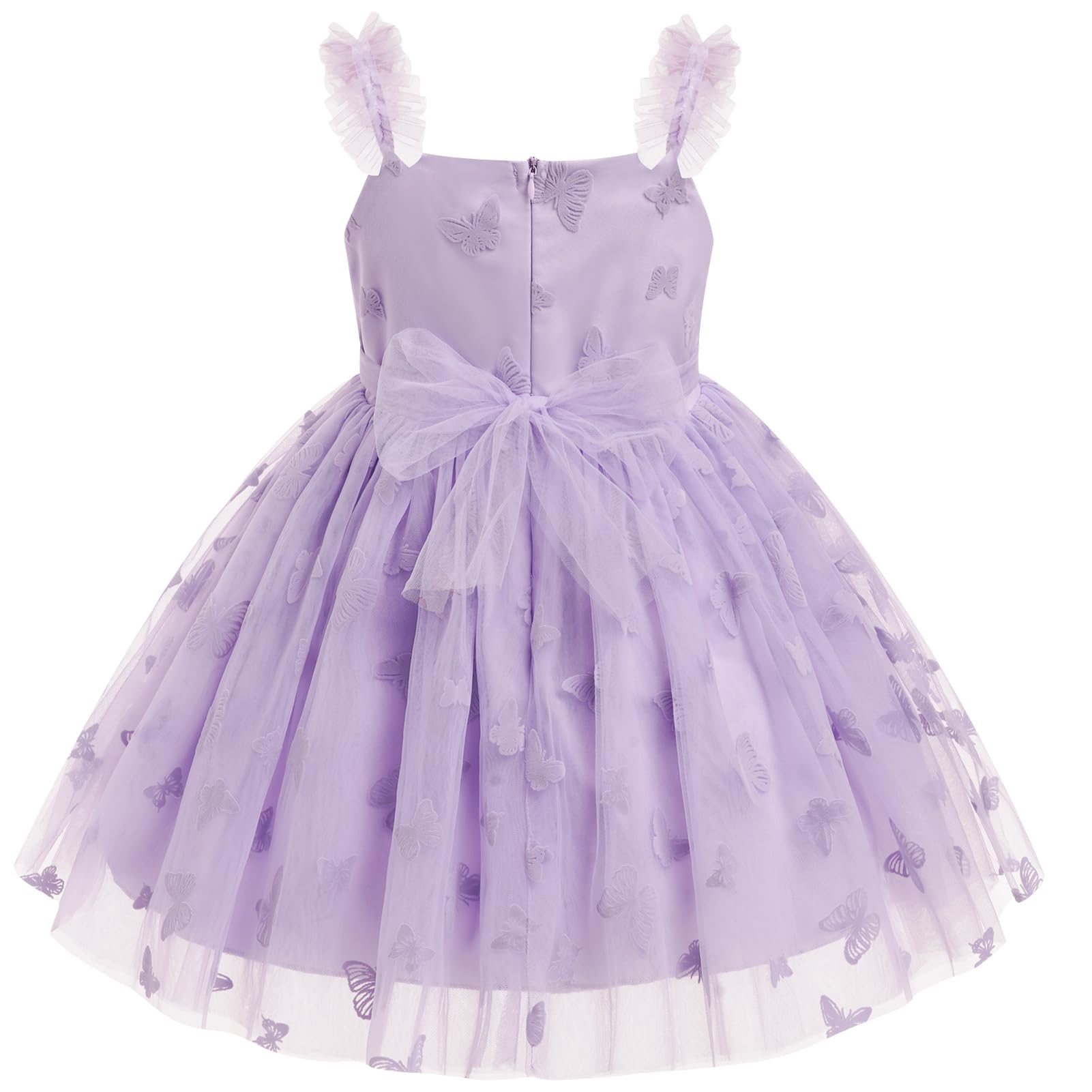 IDOPIP Toddler Baby Girls Butterfly Tutu Dress Summer Sleeveless Backless Princess Butterfly 1st Birthday Party Dresses Little Girl First Communion Pageant Casual Tulle Sundress Purple 6-7 Years