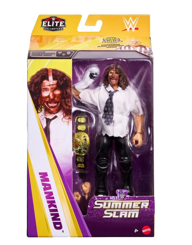 Mattel WWE Elite Collection Action Figure & Accessories Premium Live Event Mankind Set SummerSlam Series with Jesse The Body Ventura Build-A-Figure Parts