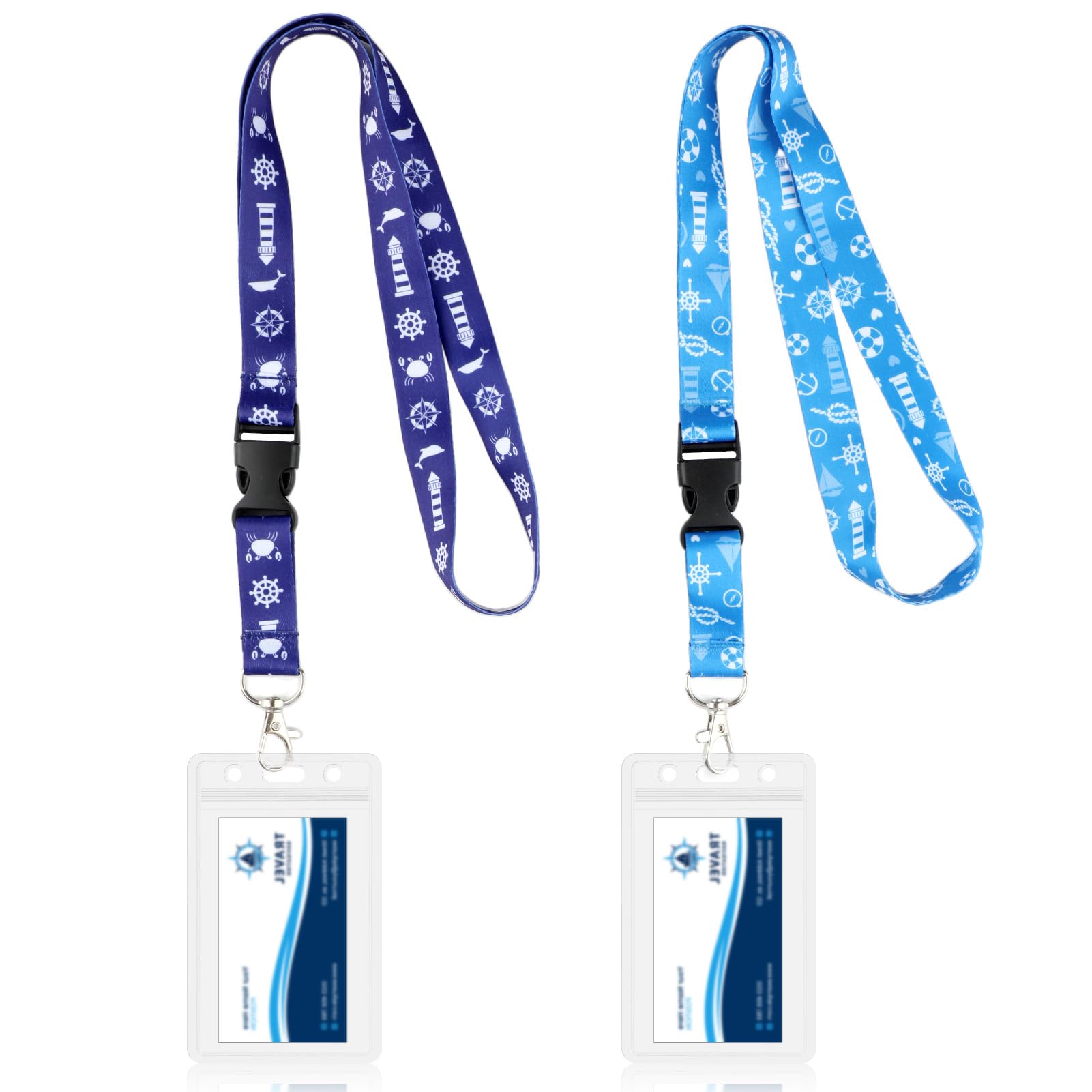 2Pcs Cruise Lanyards for P&O, Marella MSC and More with Detachable Card Holders Waterproof Clear Durable PVC Cruise Lanyard for Cards for All Cruise Ship Key Cards Accessory (Light Blue+Dark Blue)