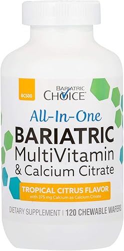 Bariatric Choice Multivitamina bariátrica todo en uno con 375 mg de citrato de calcio, cítricos tropicales (120ct)