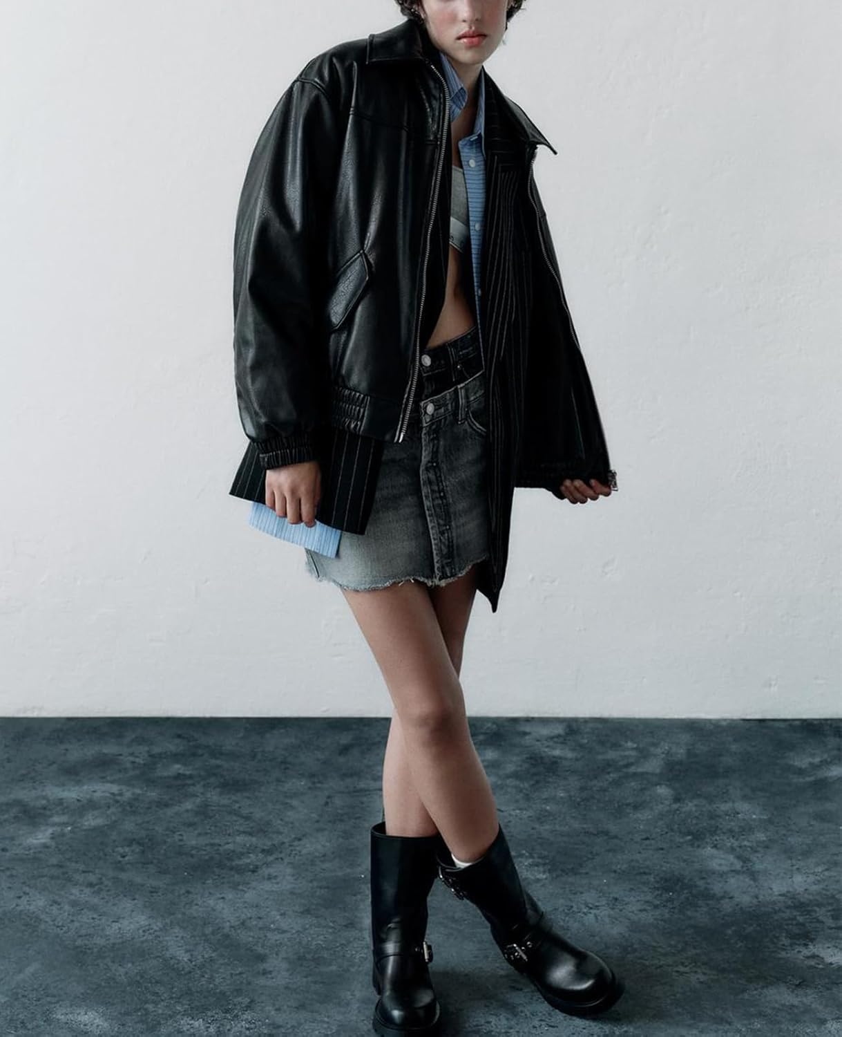 LY VAREY LIN Womens Faux Leather Jacket Long Sleeve Zip Up Casual Bomber Motorcycle Biker Coat - Image 2