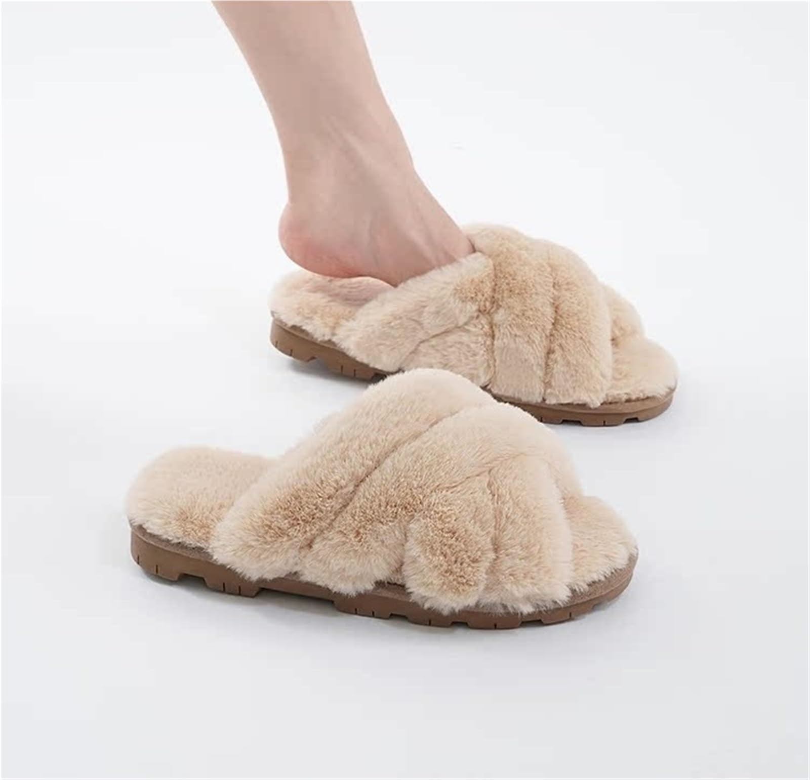 Zapatillas Esponjosas Cruzadas Zapatillas de algodón for Mujer, Piel Fondo Grueso, otoño e Invierno, Nuevas Prendas Vestir, Zapatos casa Suave, Suela Espuma Goma cálida