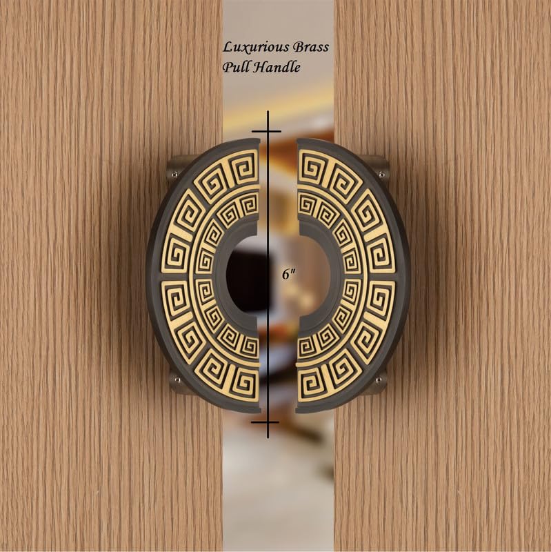 Image of COMPASS Brass 6-inch Round Shape Door Handle for Main Door and Pull-Push Handle of Home /Hotel /Office Door Hardware for Single and Double Door,RPH-102 - Pack of 1 Set (Brass Antique)