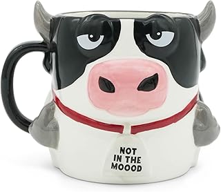 Funny Coffee Mug – Novelty 3D Character Mug with Attitude Phrase, Unique Ceramic Cup for Coffee, Tea & Gag Gifts- Cow - Mood