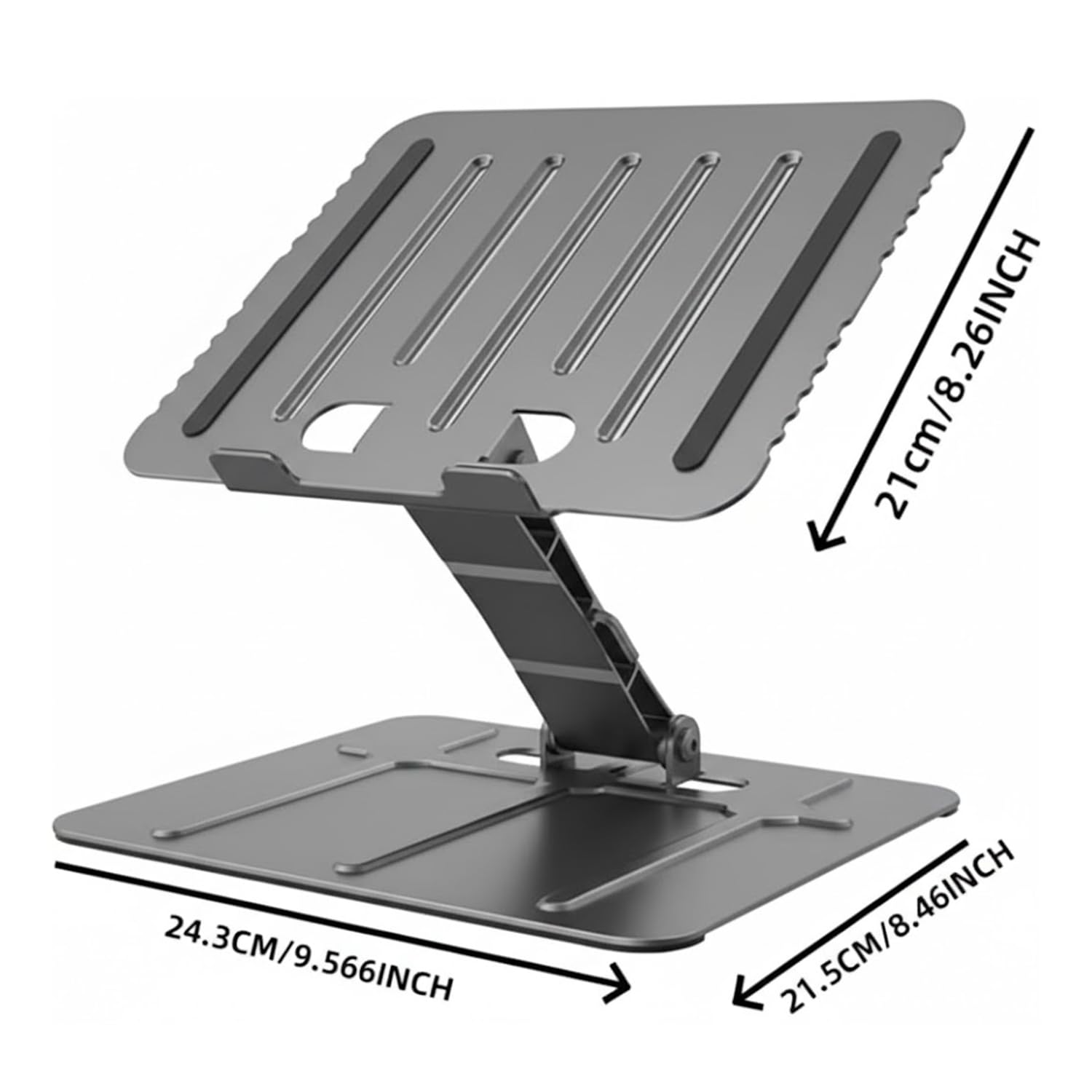 EYUVAA LABEL Heavy-Duty Metal Laptop Stand | Foldable & Adjustable Ergonomic Design with Anti-Slip Silicon Pads, Aluminium Alloy Riser with 17″ Laptops for Desk, Home, Office (Gray) 2
