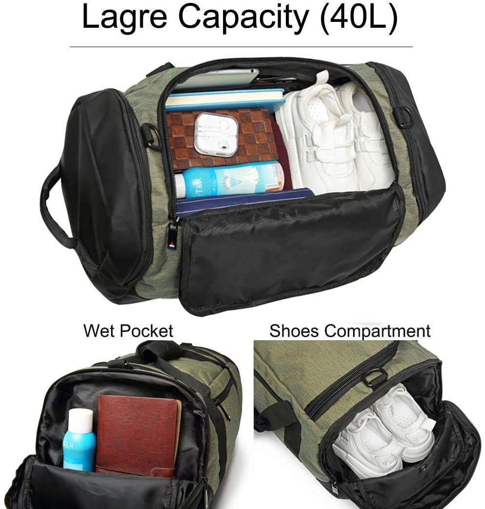 Borsone da palestra zaino impermeabile sportivo borsone da viaggio borsa da viaggio per uomo donna borsa da notte con scomparto per scarpe grigio, Verde-a., Medium 45l, Campagne