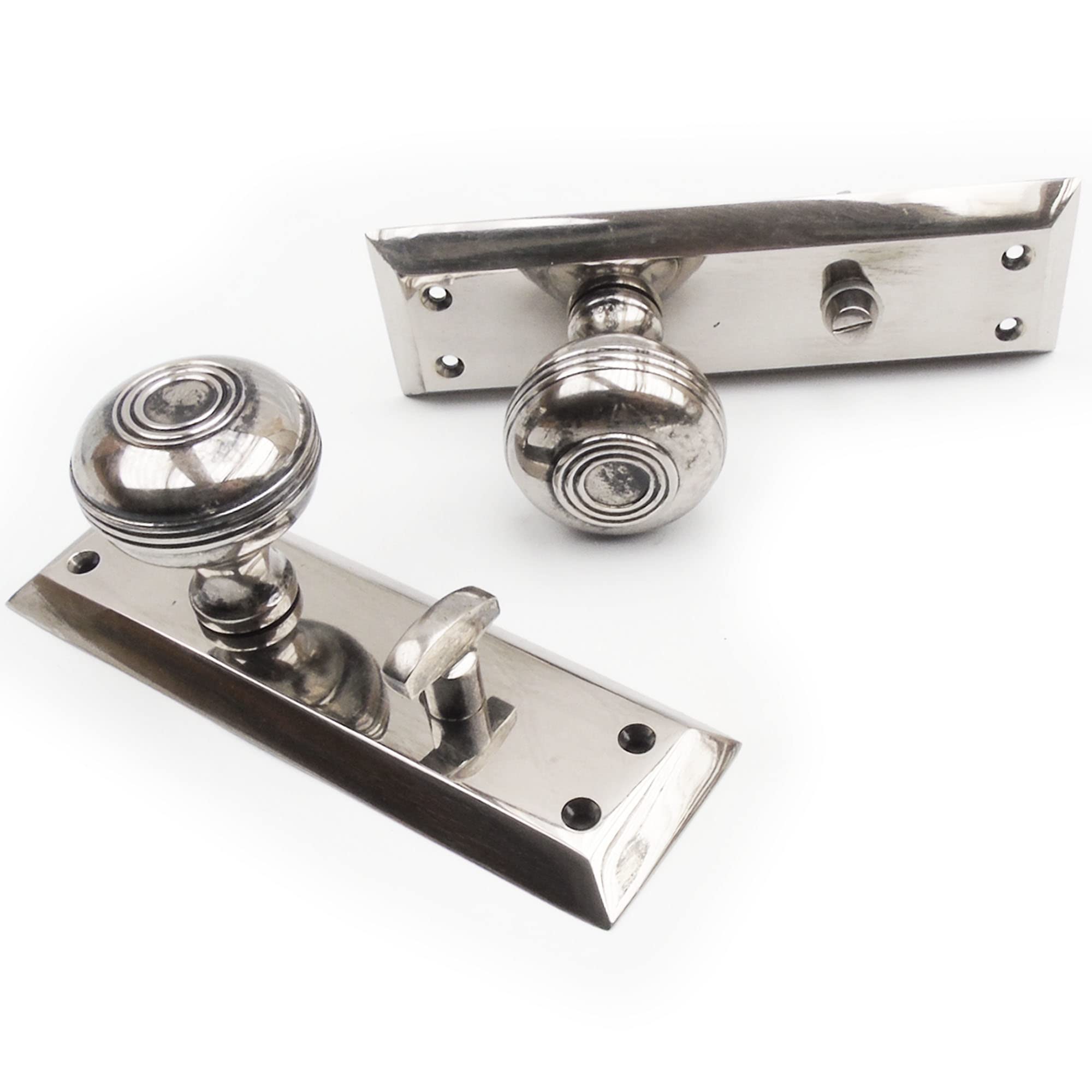 Jones & Grey Nickel Bellport New York Antique Solid Brass Round Knobs Door Handles On Backplate With Bathroom Privacy