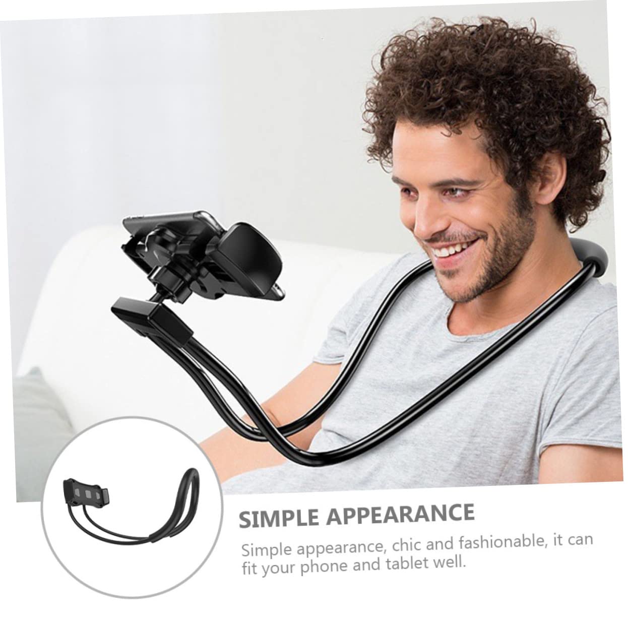 iplusmile Soporte para Teléfono Móvil para Colgar Cuello, Soporte Flexible Multifuncional para Celular y Tableta, Material Aluminio y Silicona, Color Negro