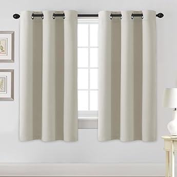 RYB HOME Small Curtains Blackout - Privacy Energy Efficiency Mini Curtains for Kids Bedroom RV Camper Windows Trailer Bathroom Kitchen Cabinet Window Tiers, W 29 x L 36, Light Yellow, 2 Panels