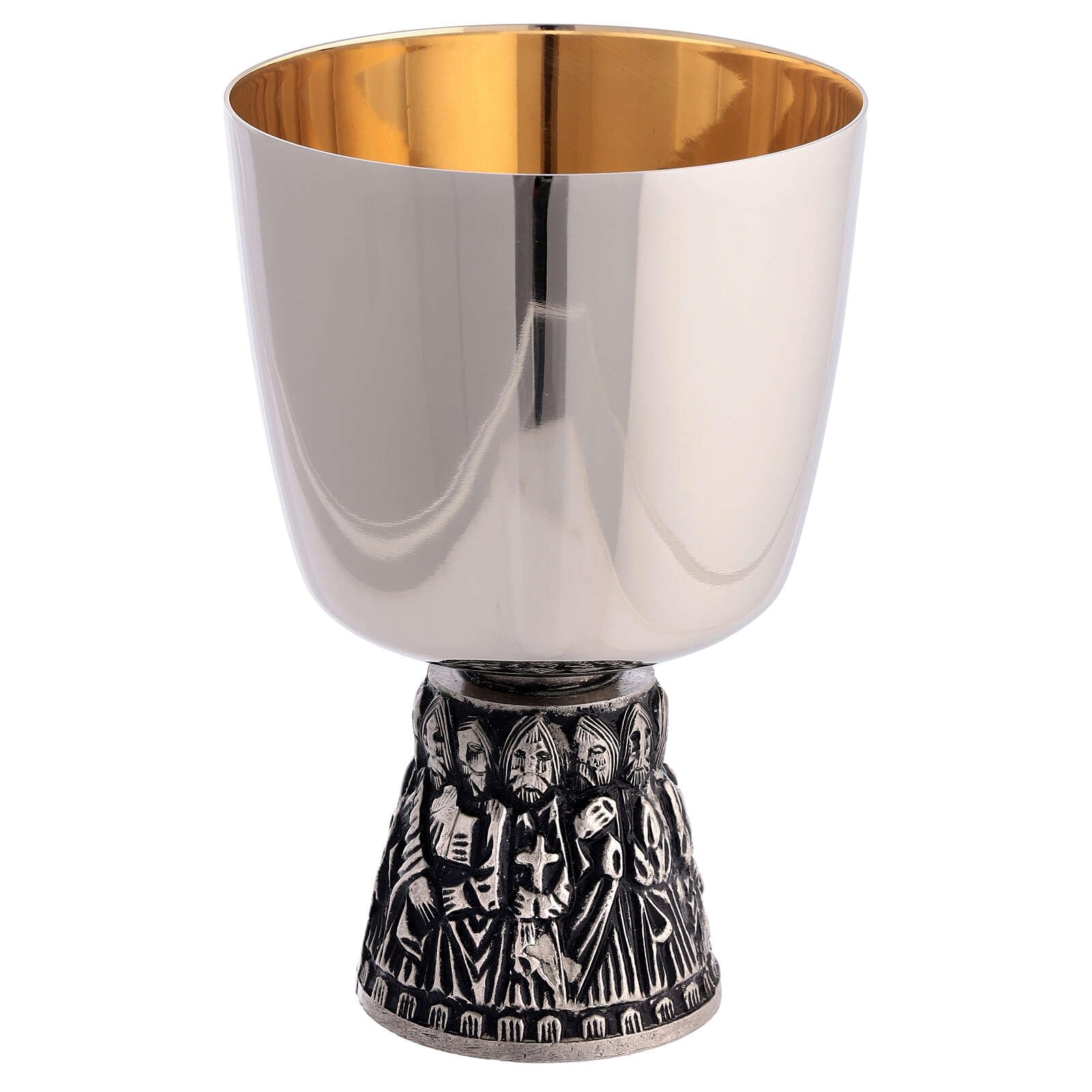 Holyart Cáliz copón Patena para ofrendas latón Plateado Base Relieve apóstoles, Ofertorio Patena