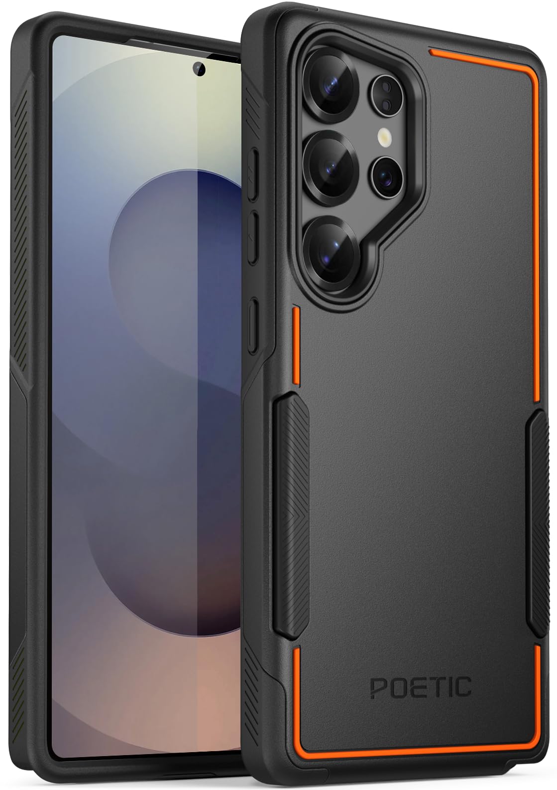 Poetic Neon Case for Samsung Galaxy S25 Ultra 5G, Dual Layer Heavy Duty Rugged Lightweight Slim Shockproof Protective Cover Phone Case, Orange/Black