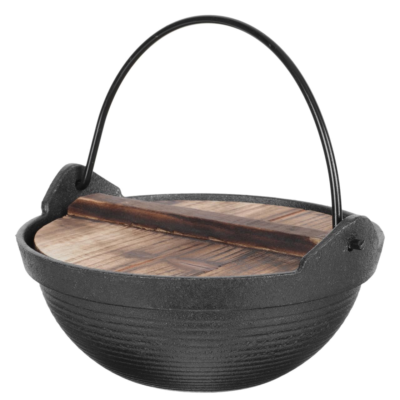 Marmite en fonte portable anti-brûlure couvercle bois pour rando