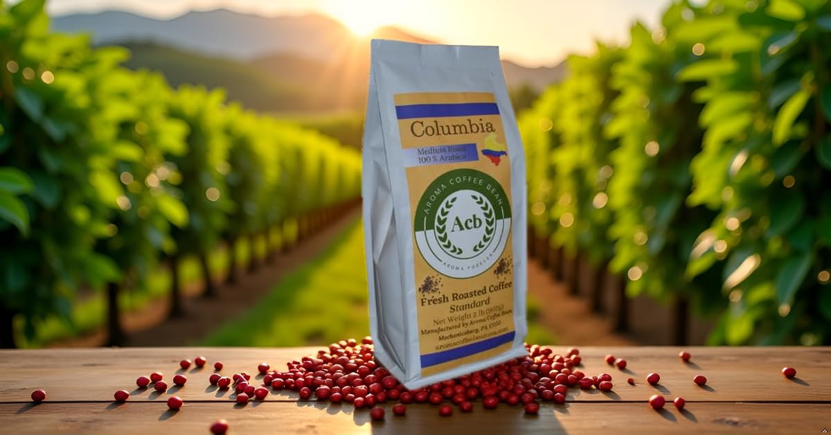 Aroma Coffee Bean Colombia Coffee Medium Roast Ground Coffee 2 lb Resealable Bag