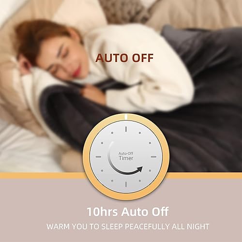 Miniatura 7 de Manta térmica eléctrica tamaño individual, manta de calentamiento rápido con 5 niveles de calefacción y 10 horas de apagado automático, manta