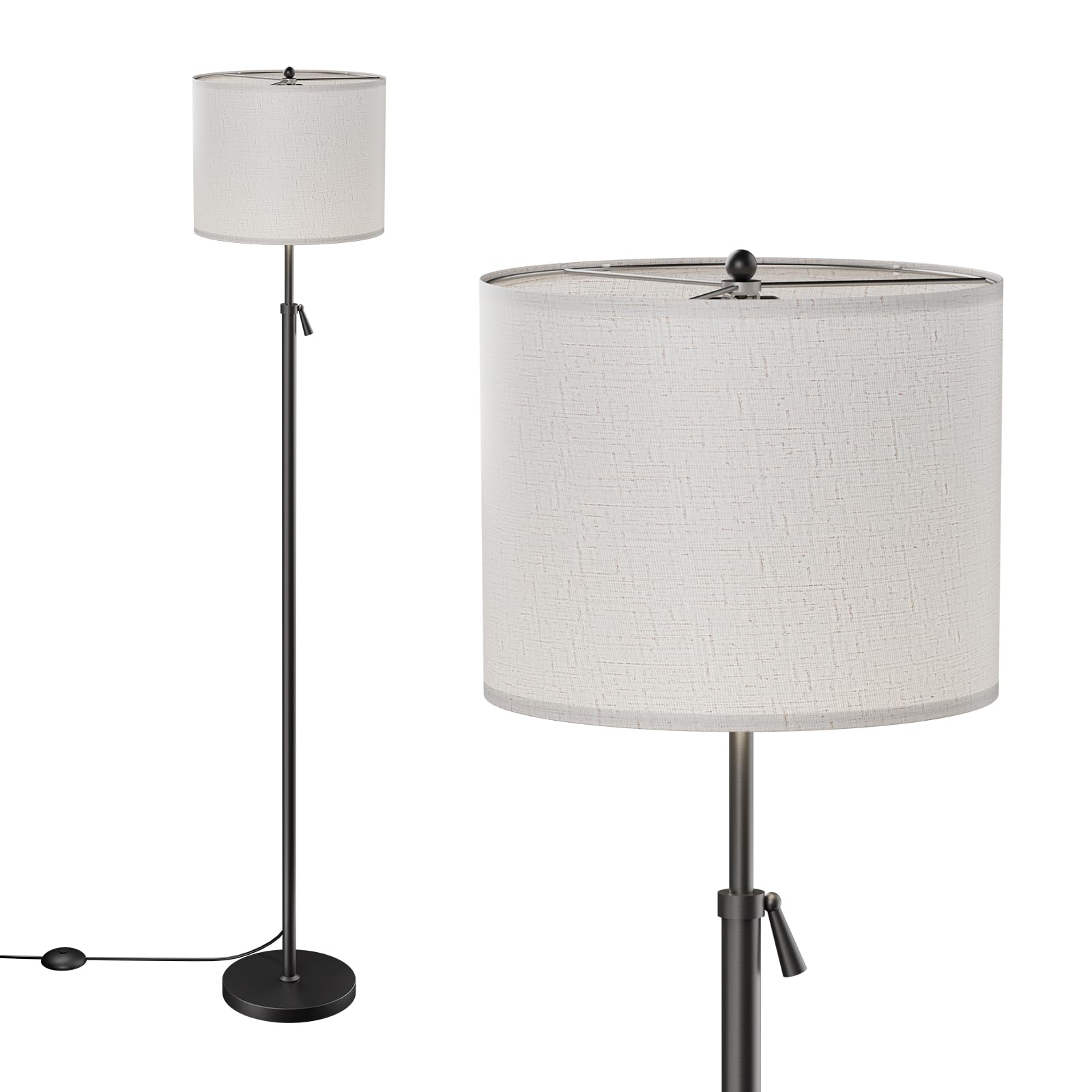 DUSKTEC Lámpara de Pie Inteligente para Salón,Compatible con Alexa y App,Cambio de color RGB, Regulable 1-100%,Blanco 2700-6000K,Sincronización con Música,Altura Ajustable 10W 1200LM, Pantalla de Lino